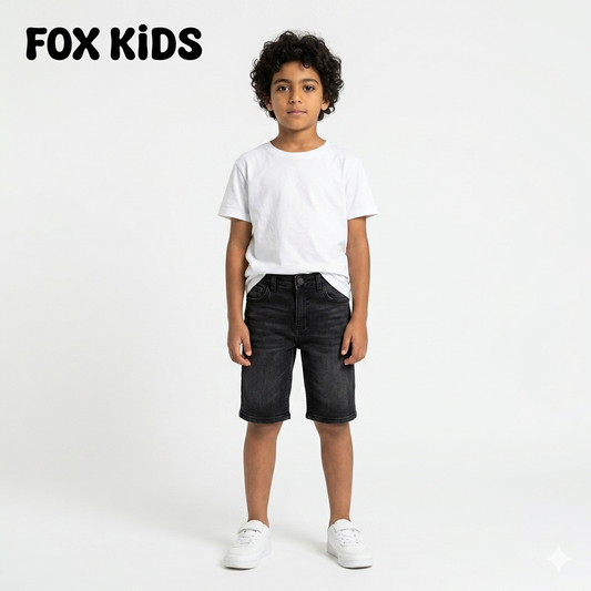 Cute boys' denim shorts by Fox Kids, featuring classic blue jeans fabric and comfortable fit, ideal for casual wear.