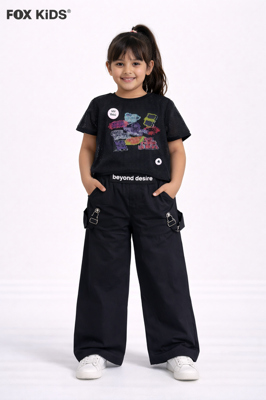 Cute girls' cotton pants by Fox Kids, featuring a comfortable fit and stylish design, shown in the image.