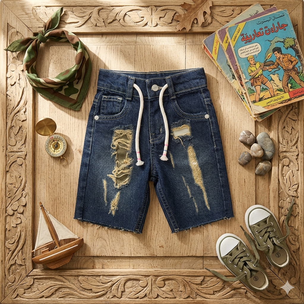 Young boys' denim shorts by Fox Kids, featuring classic blue jeans style with pockets and adjustable waistband.