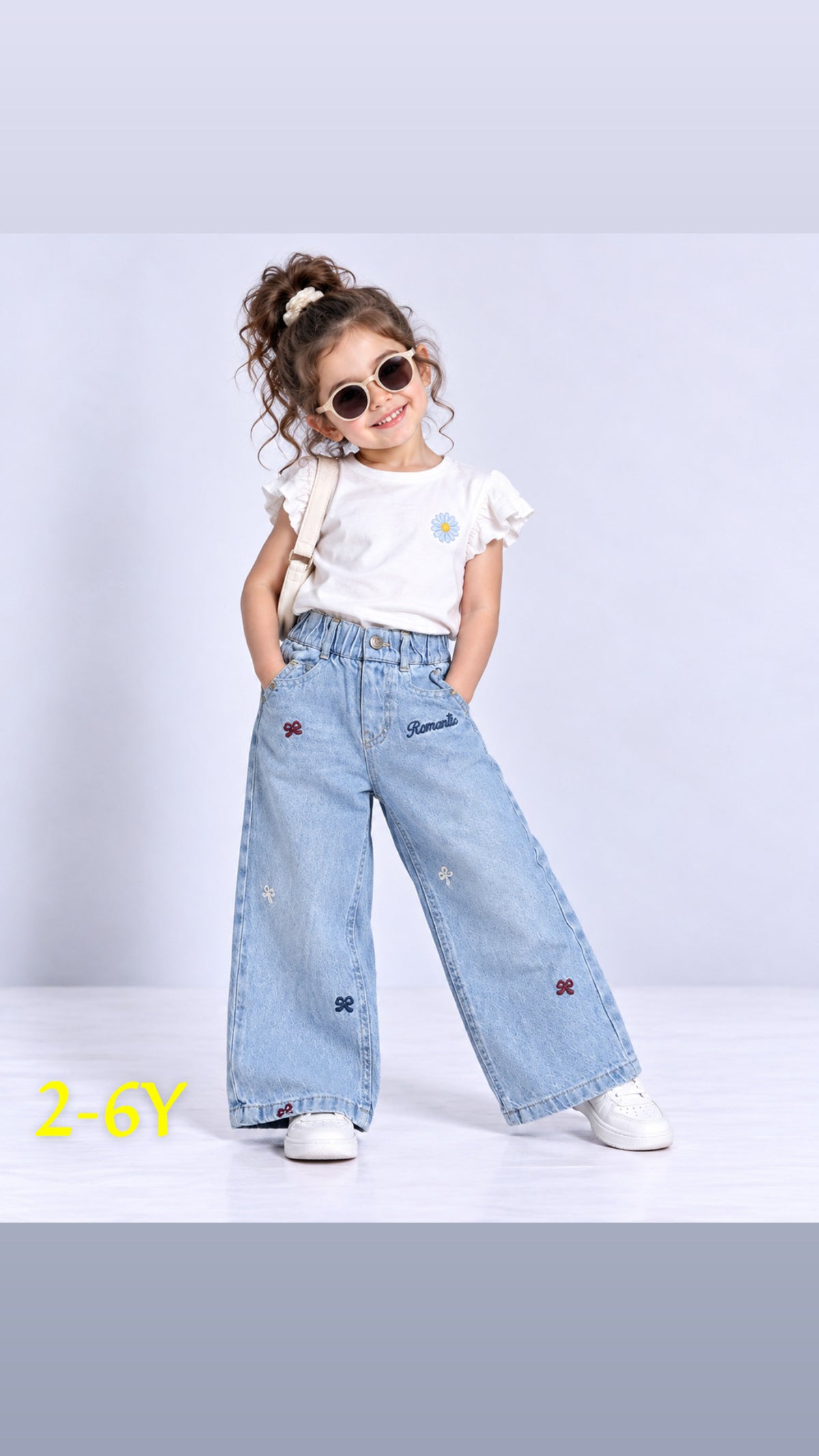 Girls' Embroidered Wide-Leg Jeans