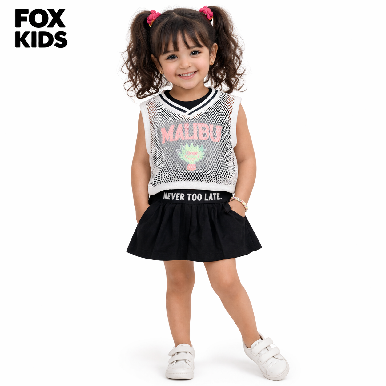 Three-piece girls' cotton undershirts set by Fox Kids, featuring colorful, soft, and comfortable sleeveless tops for children.