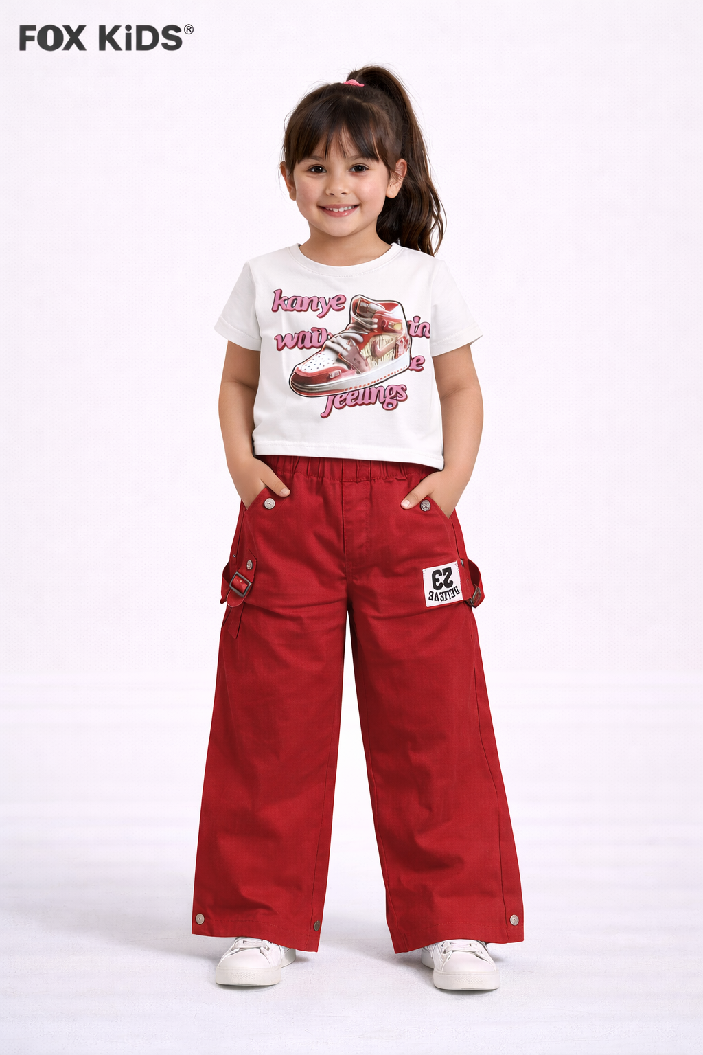 Pink girls' cotton pants from Fox Kids, featuring a comfortable fit and stylish design for everyday wear.