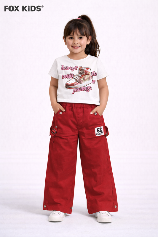 Pink girls' cotton pants from Fox Kids, featuring a comfortable fit and stylish design for everyday wear.
