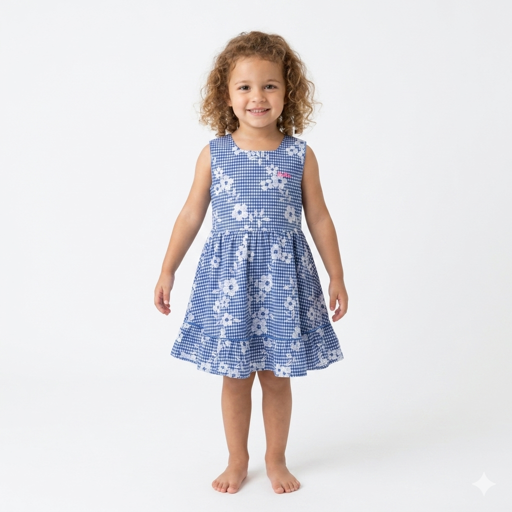 Pink girls' dress by Fox Kids featuring a floral pattern and ruffled sleeves, suitable for casual or special occasions.