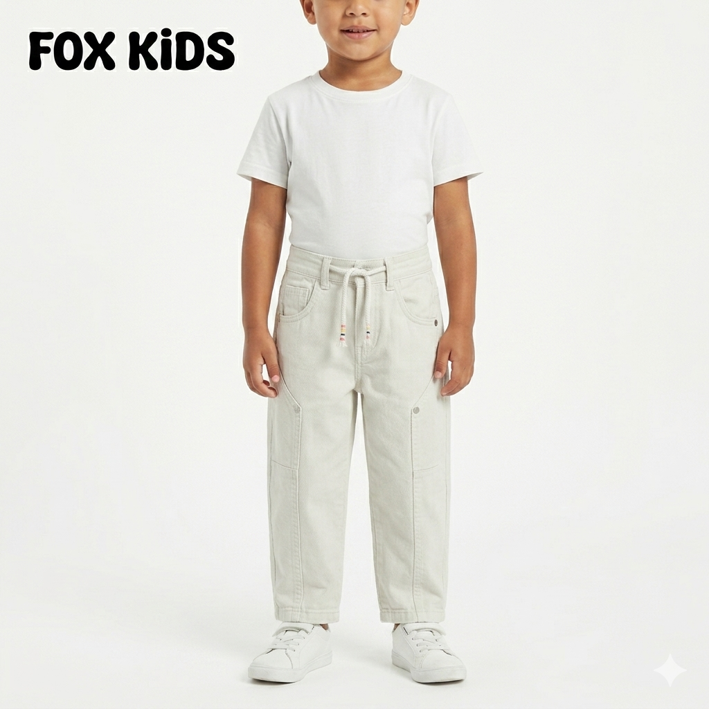 Children's Fox Kids boys' trousers in navy blue with elastic waist and pockets, made from comfortable fabric.