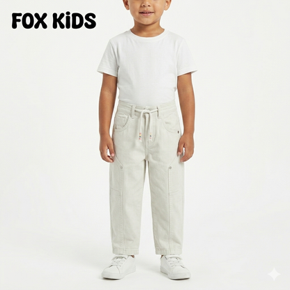 Children's Fox Kids boys' trousers in navy blue with elastic waist and pockets, made from comfortable fabric.