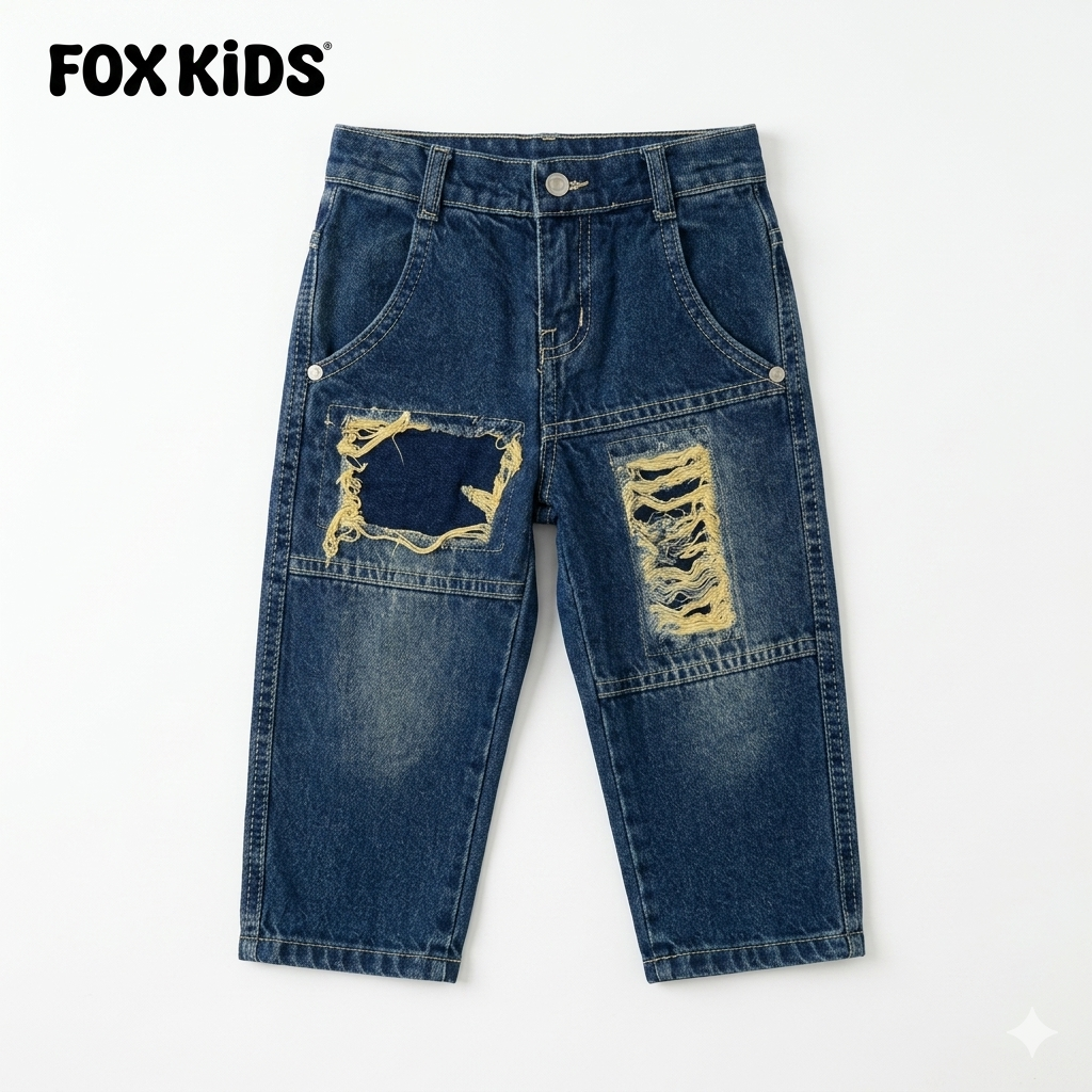 Children's blue denim jeans by Fox Kids, featuring a comfortable fit and classic design, shown in the image.