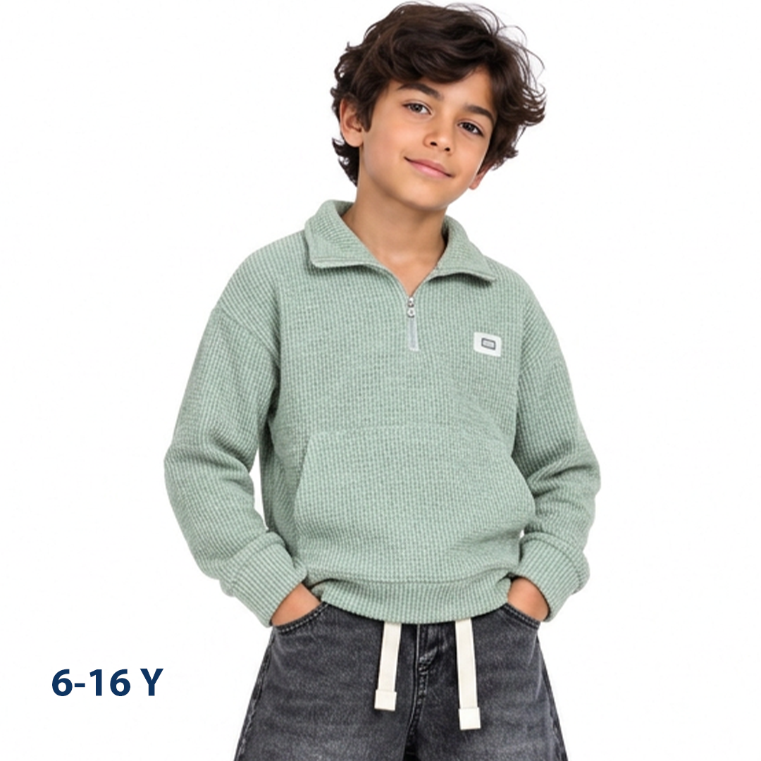 Boys Half -Zip Waffle Knit sweater