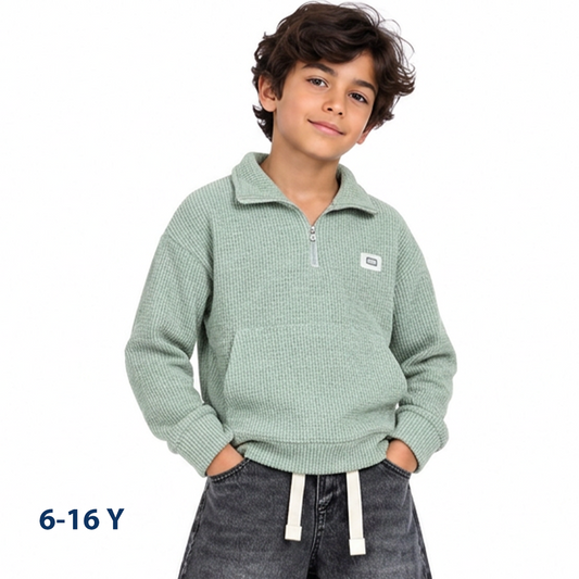 Boys Half -Zip Waffle Knit sweater