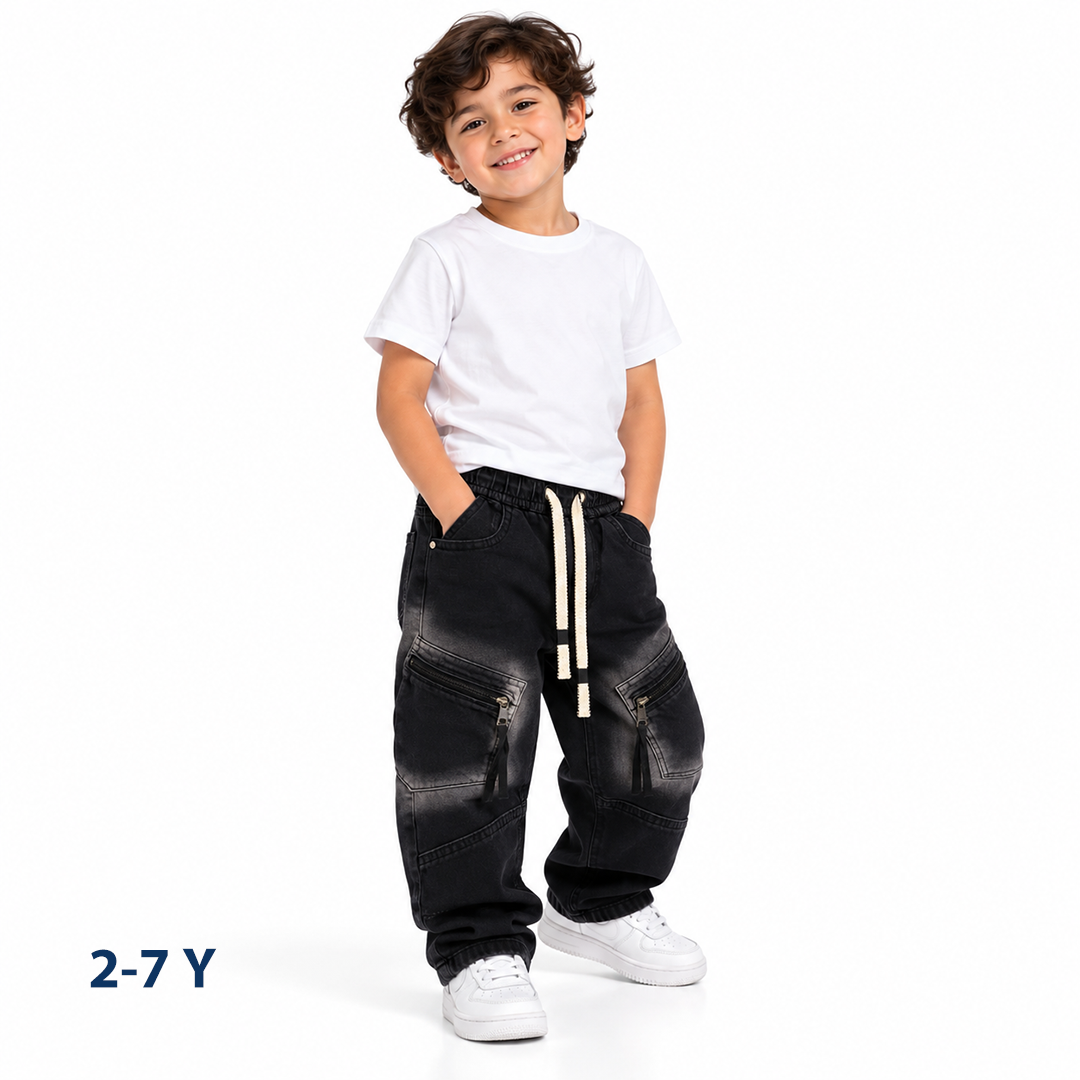 Black Cargo Jeans with Zippers