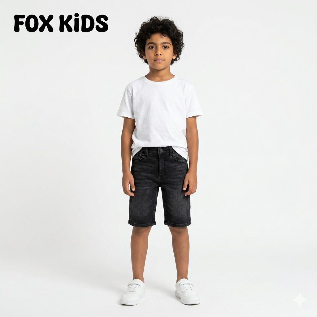 Cute boys' denim shorts by Fox Kids, featuring classic blue jeans fabric and comfortable fit, ideal for casual wear.
