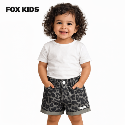 Pink girls' imported Fox Kids Tiger shorts with elastic waistband, featuring tiger print design.