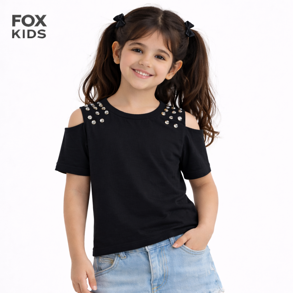 Pink girls' T-shirt from Fox Kids with playful graphic design, soft fabric, and comfortable fit for everyday wear.