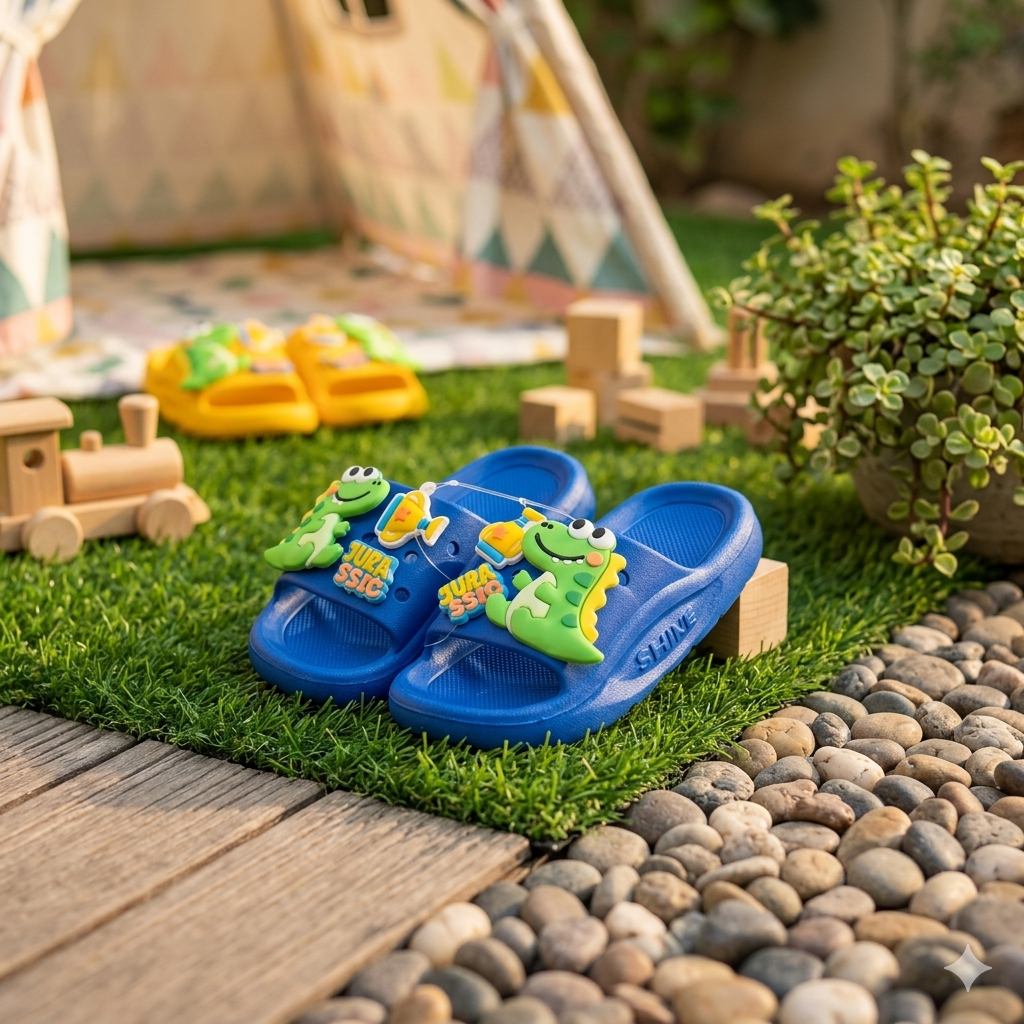 Imported Fox Kids slippers with colorful cartoon design, soft fabric, and slip-on style for kids' comfortable indoor wear.