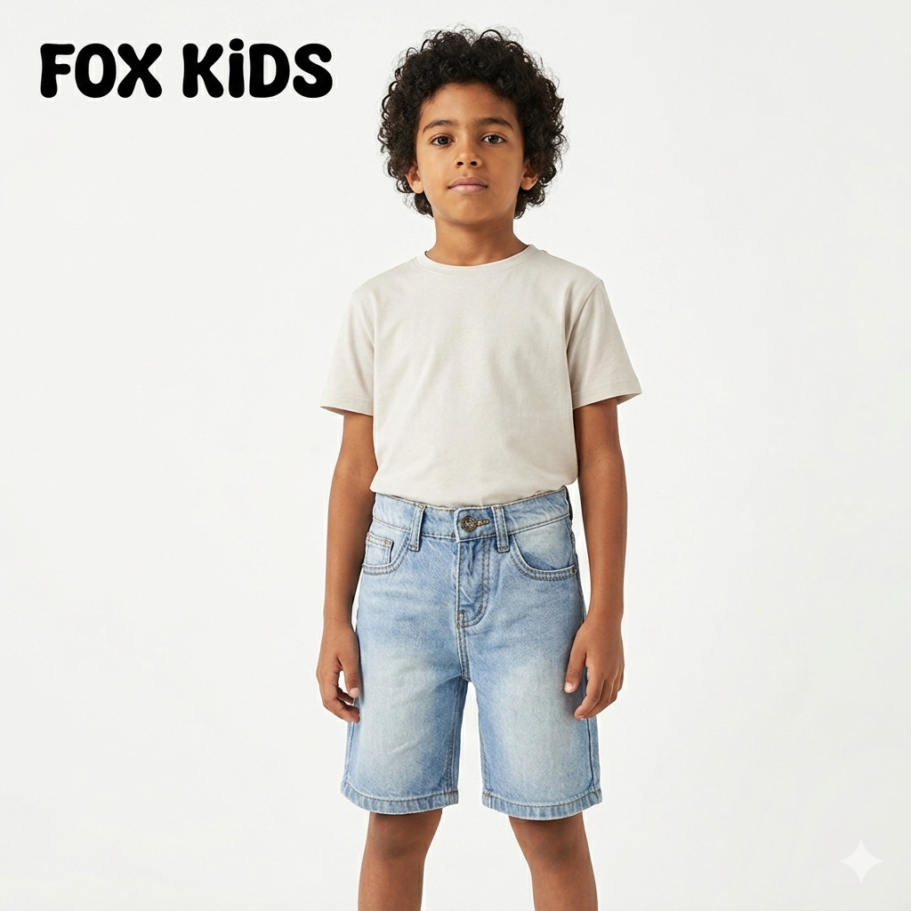 Blue boys' jeans shorts from Fox Kids, featuring a casual fit and classic denim style, displayed on a neutral background.