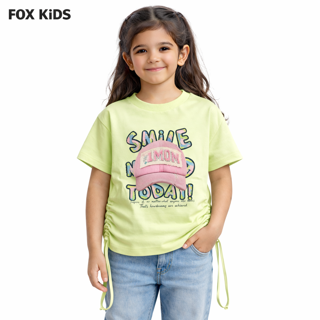 Pink girls' T-shirt by Fox Kids with playful graphic print, soft fabric, and comfortable fit for everyday wear.