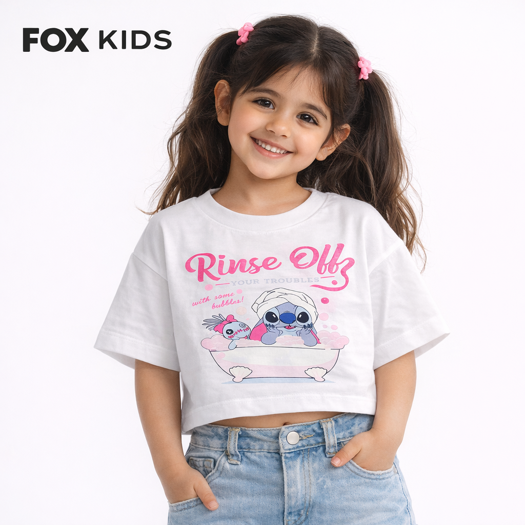 Pink girls' T-shirt from Fox Kids featuring a playful design, made of soft, comfortable fabric for casual wear.