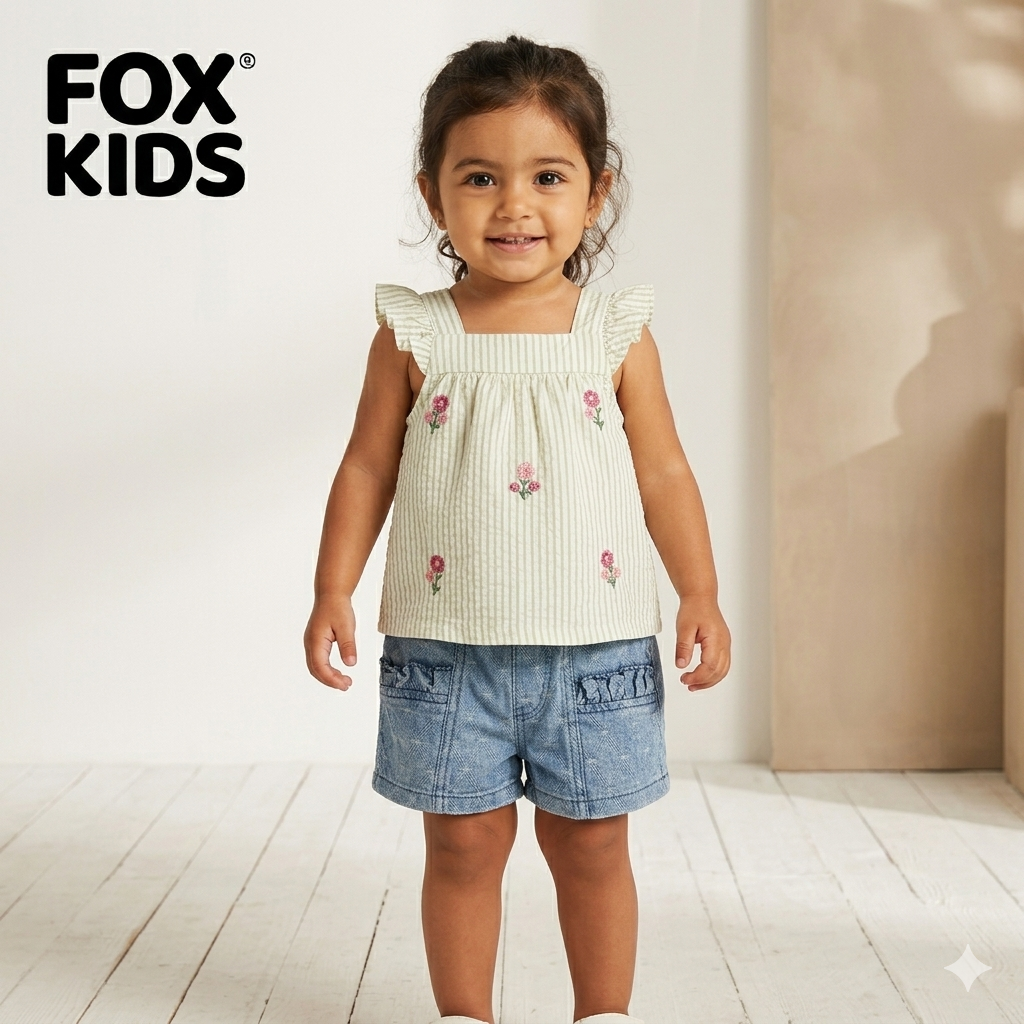 Cute baby girls' outfit set by Fox Kids, featuring soft fabric and colorful design for comfortable wear.
