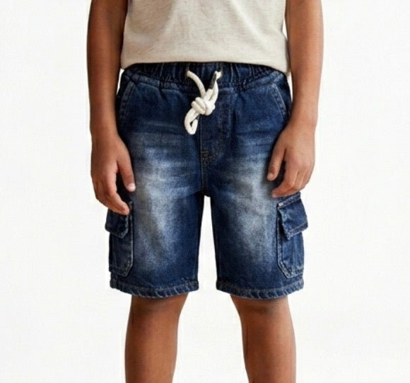 Kids' blue denim shorts by Fox Kids, featuring a comfortable fit and stylish design for young children.