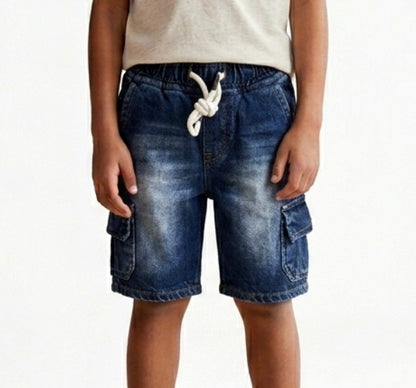Kids' blue denim shorts by Fox Kids, featuring a comfortable fit and stylish design for young children.