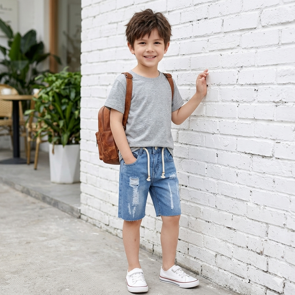 Kids' denim shorts by Fox Kids, showing a pair of stylish blue jeans shorts with pockets and a casual fit for children.