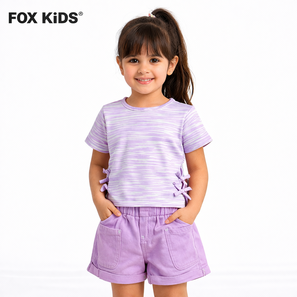Pink girls' shorts from Fox Kids, soft cotton fabric with comfortable elastic waistband, suitable for everyday wear.