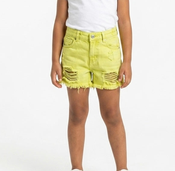 Pink girls' denim shorts by Fox Kids, featuring a stylish casual design and comfortable fit, shown on a young girl.
