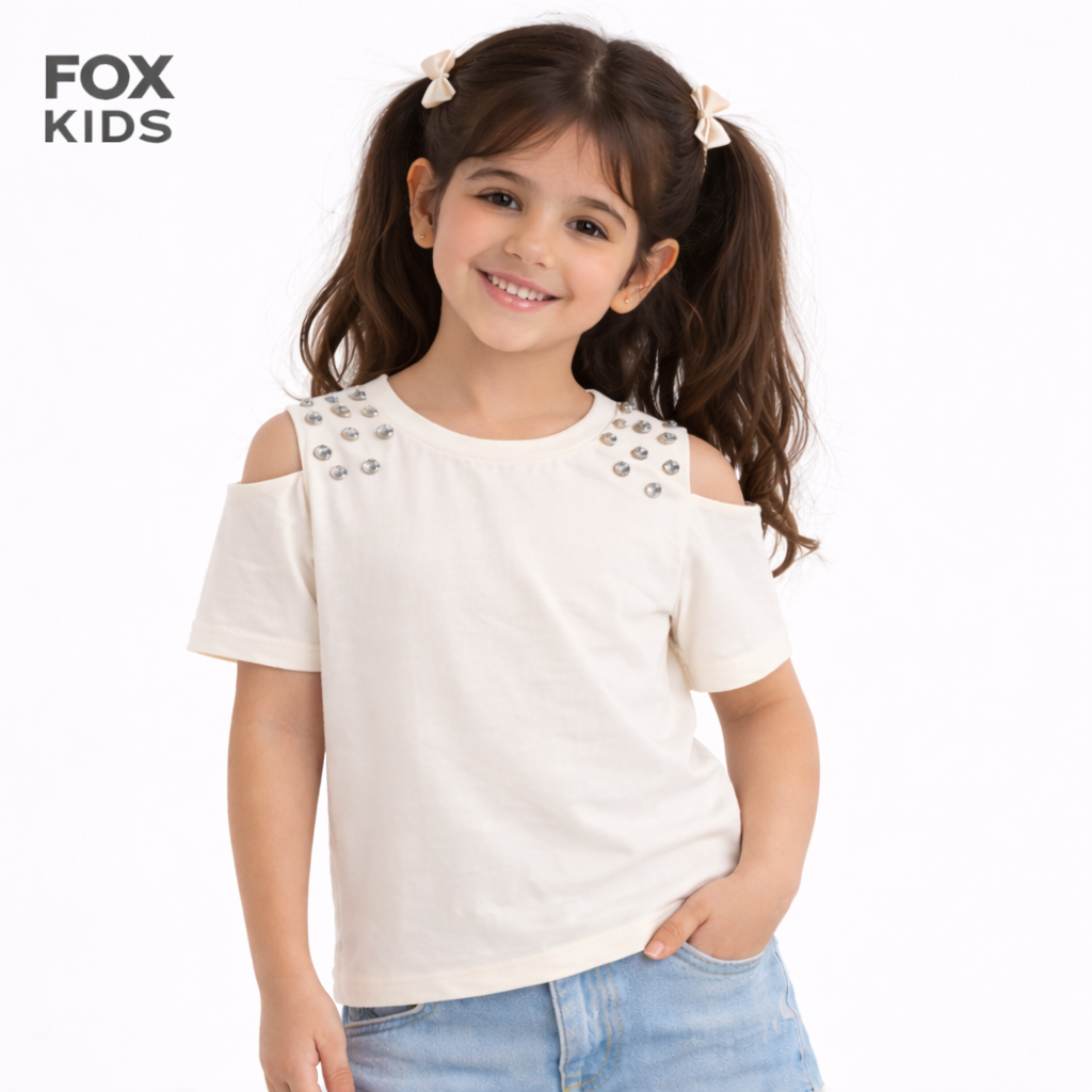 Colorful girls' T-shirt by Fox Kids with playful 4D design, soft fabric, and comfortable fit for casual wear.