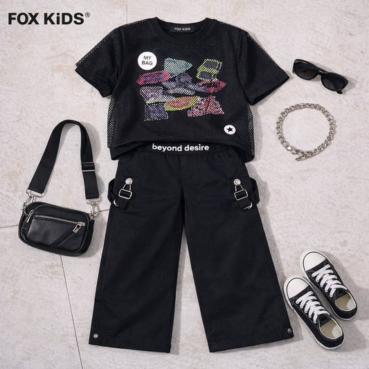 Pink girls' trousers from Fox Kids featuring a comfortable fit and stylish design, suitable for everyday wear.
