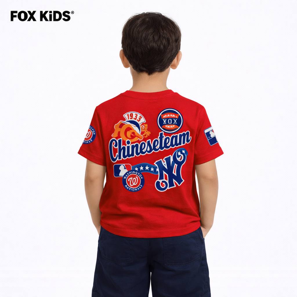 Kids' Fox Kids T-shirt with colorful graphic print, made from soft fabric, perfect for comfortable everyday wear.