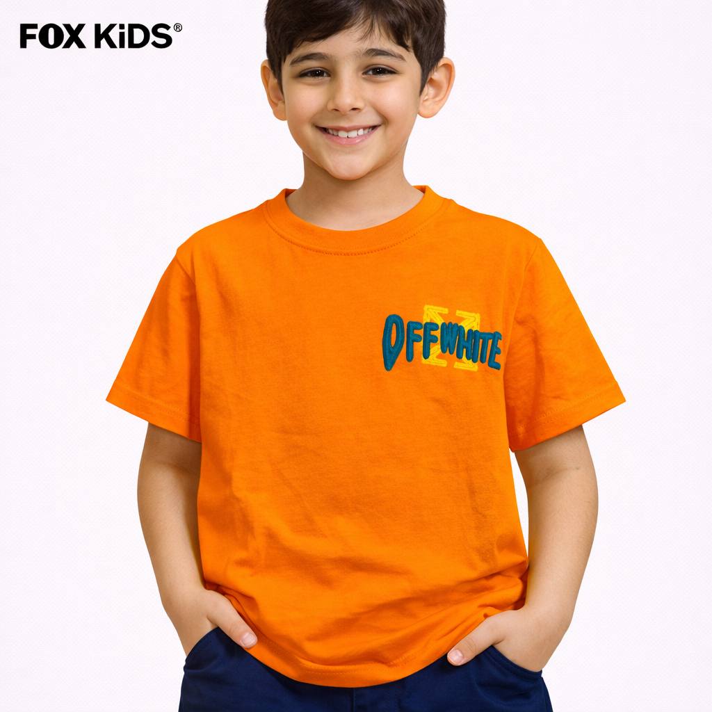 Off-white Fox Kids T-shirt for boys with short sleeves and logo print, casual and comfortable for everyday wear.