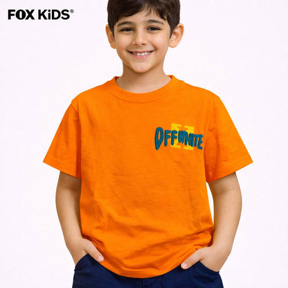 Off-white Fox Kids T-shirt for boys with short sleeves and logo print, casual and comfortable for everyday wear.