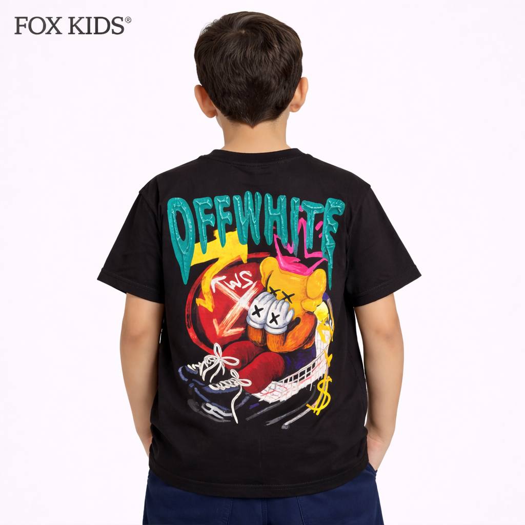 Off-white Fox Kids boys' T-shirt featuring a casual design, made from soft fabric for comfortable everyday wear.