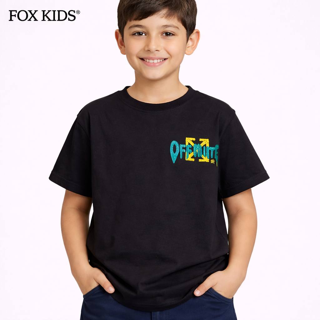 Off-white kids' T-shirt by Fox Kids, featuring a comfortable fit and casual style, shown in a front view.