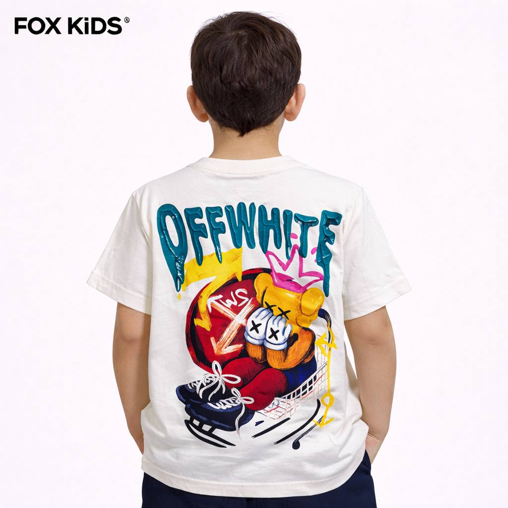 Off-white Fox Kids boys' T-shirt with short sleeves and round neckline, made from soft fabric.
