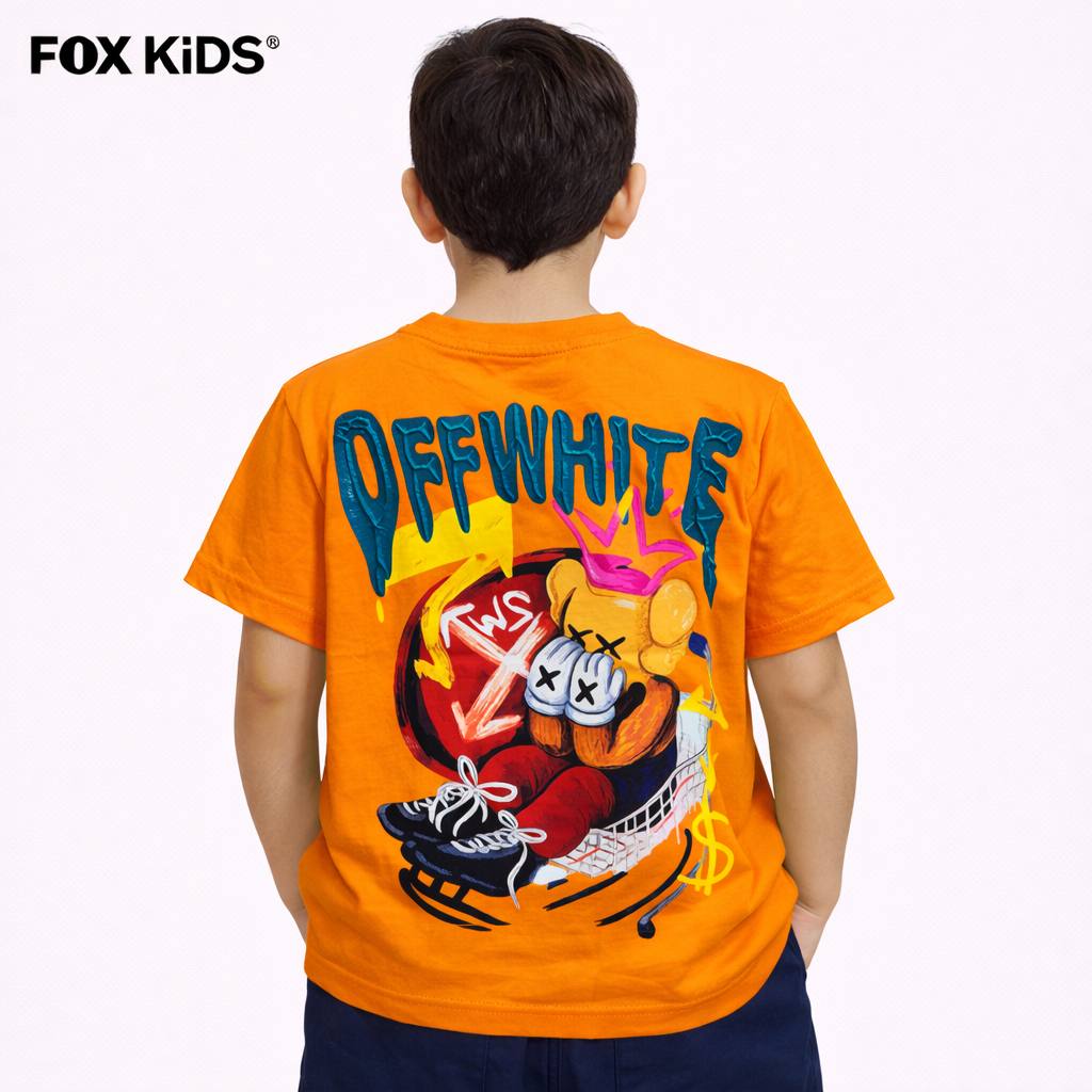 Off White Fox Kids boys' T-shirt with short sleeves and graphic design, made from soft fabric for comfortable wear.