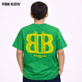 Bright blue Fox Kids Balenciaga kids' T-shirt with logo print, casual short-sleeve cotton clothing for children.