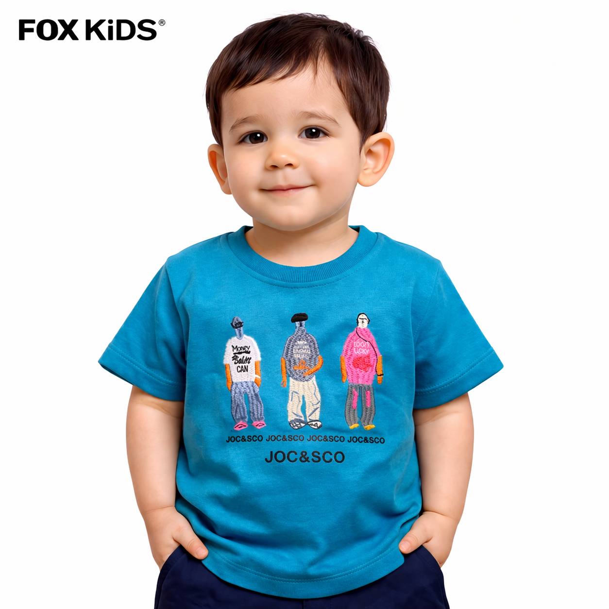 Cute baby boy T-shirt from Fox Kids featuring colorful design and soft cotton fabric, perfect for comfortable everyday wear.