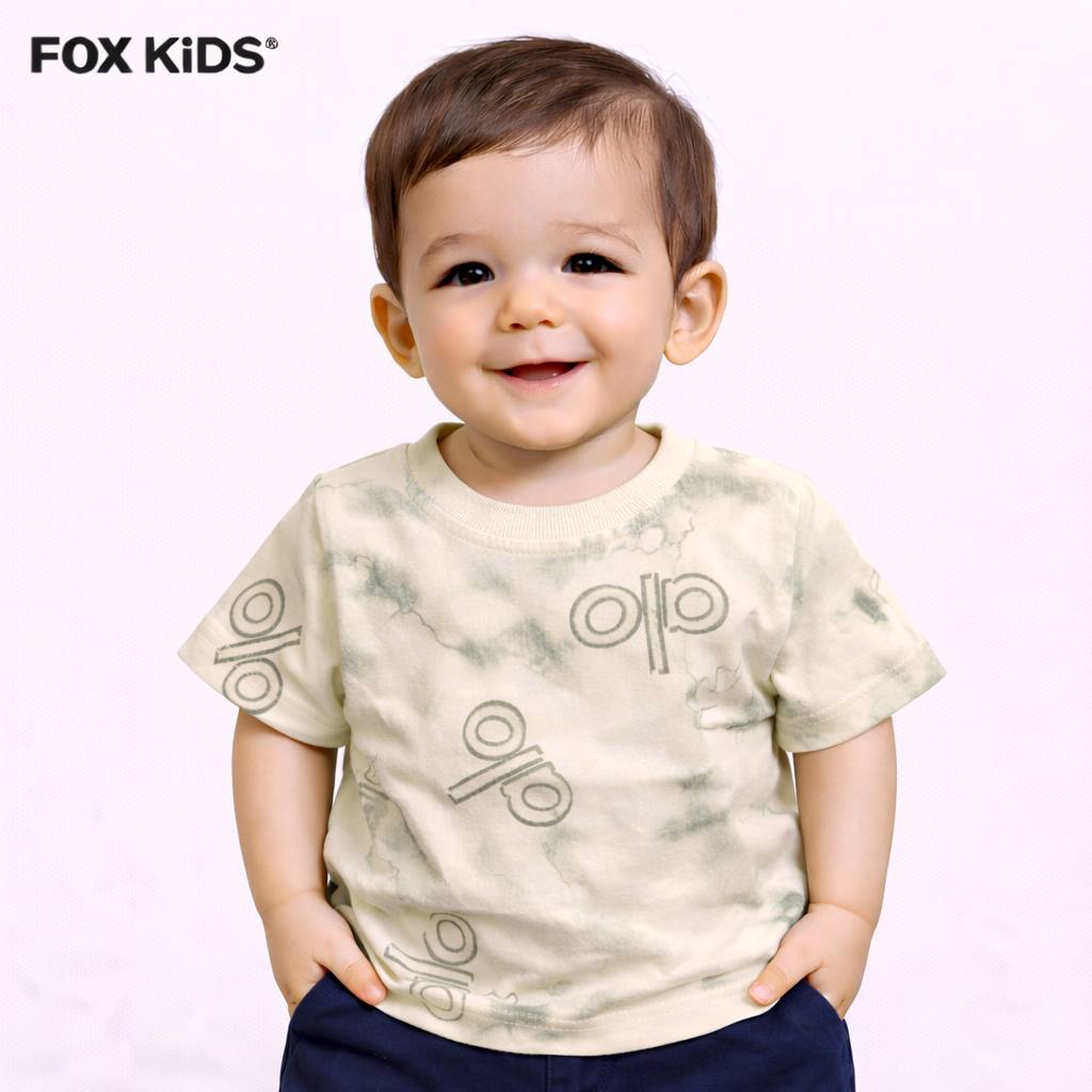 Bright yellow Fox Kids baby t-shirt with playful print, soft cotton fabric, and short sleeves for comfortable toddler wear.