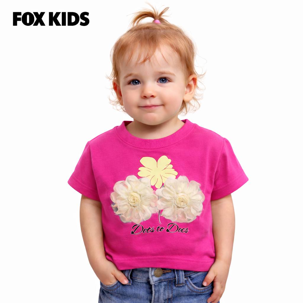 Pink girls' T-shirt by Fox Kids featuring a playful design, soft fabric, and comfortable fit for young children.