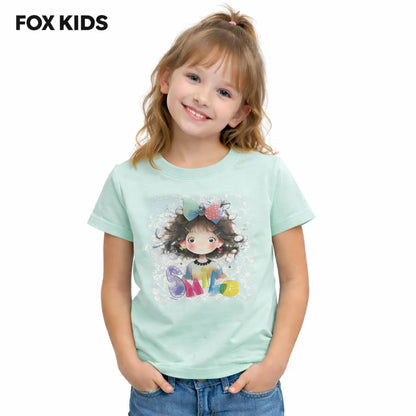 Pink girls' T-shirt by Fox Kids with playful graphic print, made from soft, comfortable fabric for everyday wear.