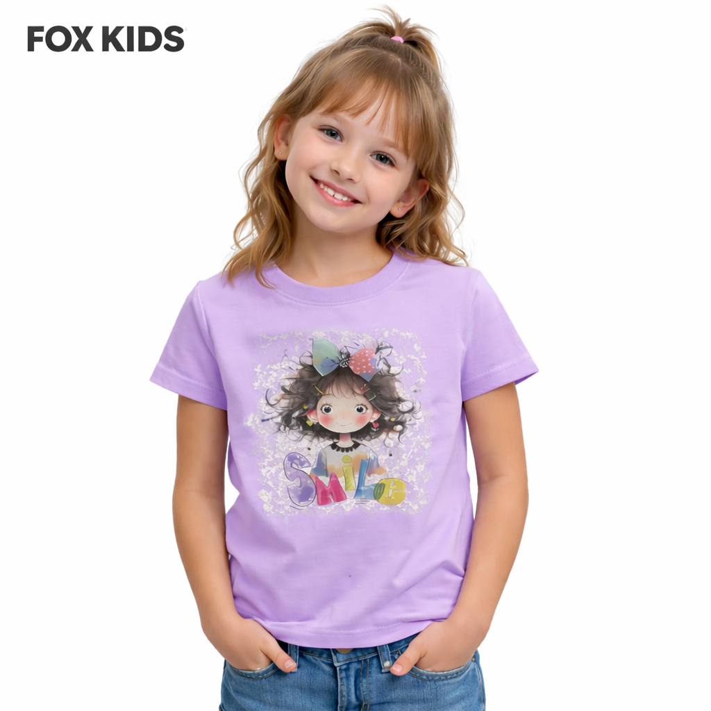 Pink girls' T-shirt from Fox Kids featuring a playful cartoon design and short sleeves, perfect for casual wear.