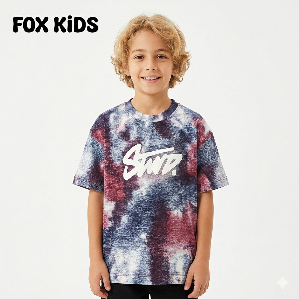 Pink Fox Kids تيشرت اولادى for boys with colorful cartoon print, soft cotton fabric, and comfortable fit.