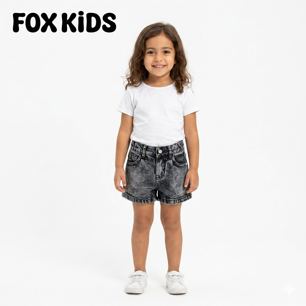 Cute girls' denim shorts by Fox Kids with classic blue wash and comfortable fit, perfect for casual wear.