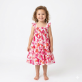 Pink girls' dress from Fox Kids featuring floral patterns and short sleeves, perfect for casual wear.