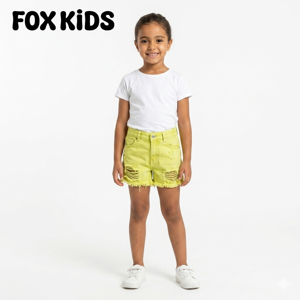 Pink girls' denim shorts by Fox Kids, featuring a casual fit and stylish design perfect for everyday wear.