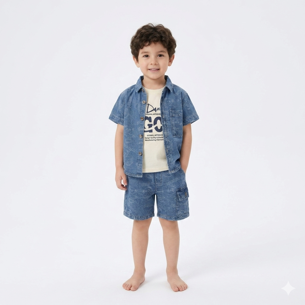 Three-piece boys' denim undershirts set by Fox Kids, featuring comfortable cotton fabric and casual style.