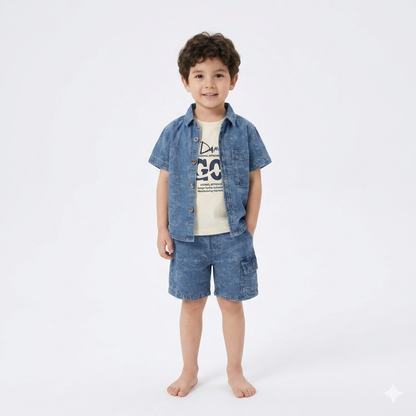 Three-piece boys' denim undershirts set by Fox Kids, featuring comfortable cotton fabric and casual style.