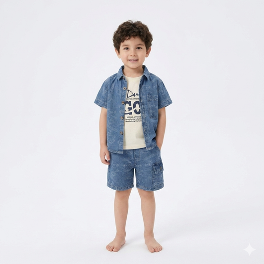 Three-piece boys' denim undershirts set by Fox Kids, featuring comfortable cotton fabric and casual style.