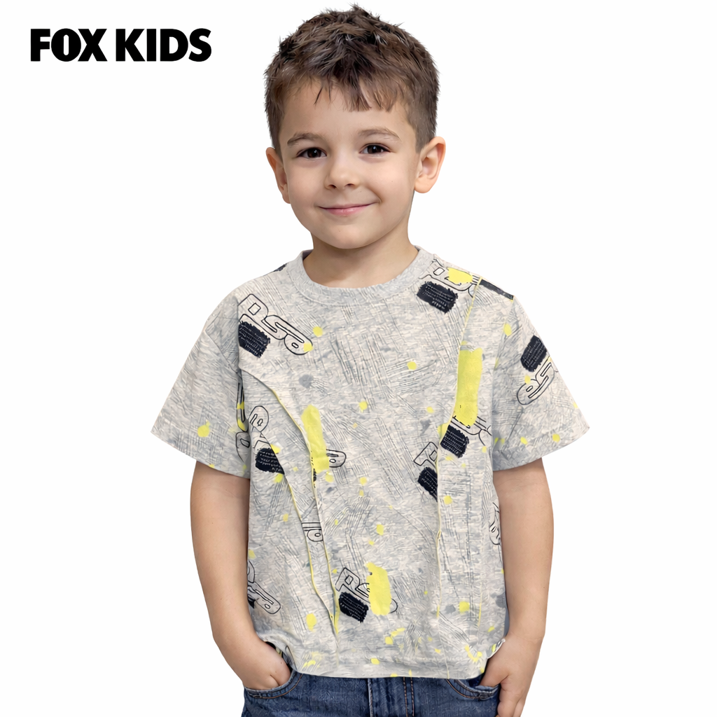 Colorful Fox Kids تيشرت أولادى featuring playful cartoon design, made for comfortable kids' wear.